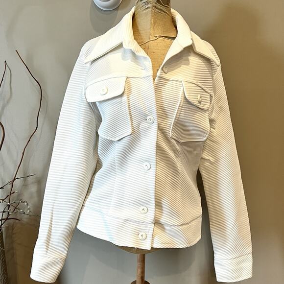 Vintage 70s Blazer Women Small White Handmade Ribbed Polyester‎ Coastal Nautical - Picture 5 of 11